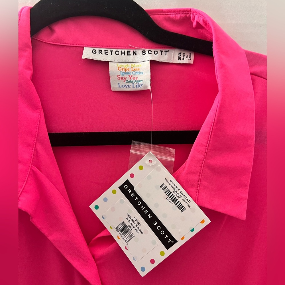 Gretchen Scott: Press Chiffon Blouse. Shocking Pink. Size: Diva (XXXL). - Picture 2 of 4
